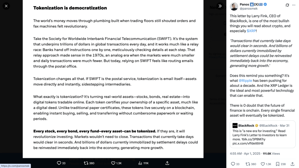 Fink Kritik Sistem Keuangan Lama: XRP Jadi Relevan Lagi Fink Kritik Sistem Keuangan Lama: XRP Jadi Relevan Lagi