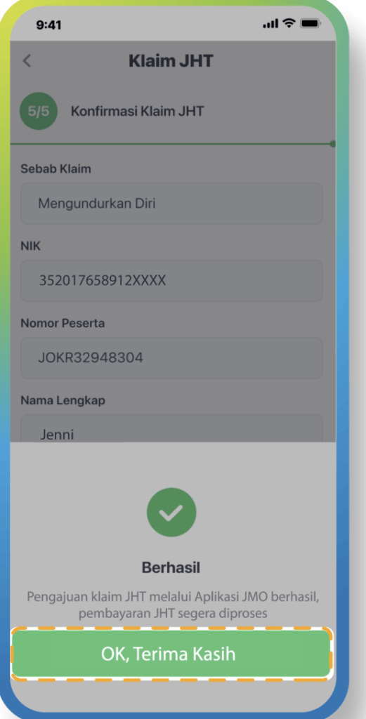 jmo penutup Klaim berhasil dikirim. Cek status pengajuan di menu "Tracking Klaim".