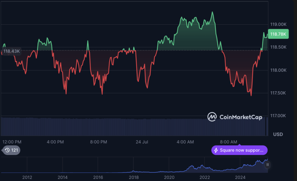 coincu cmc btc Bitcoin Stabil di Atas $118.000 Meski Isu Meletup