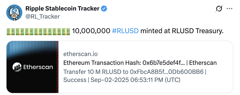 Ripple Cetak 10 Juta RLUSD Ripple Cetak 10 Juta RLUSD