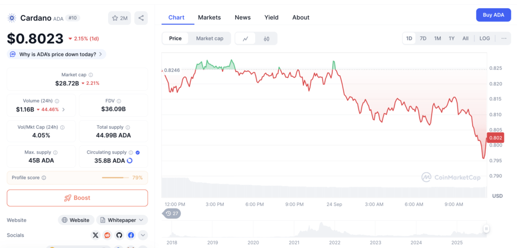 Grafik harga ADA (24/09) | Sumber: CoinMarketCap