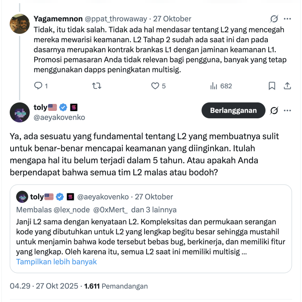 Yakovenko: Layer-2 Ethereum Penuh Risiko dan Terlalu Tersentralisasi Yakovenko: Layer-2 Ethereum Penuh Risiko dan Terlalu Tersentralisasi