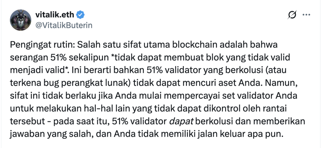 Buterin Tegaskan Layer-2 Aman dari Serangan 51% Buterin Tegaskan Layer-2 Aman dari Serangan 51%