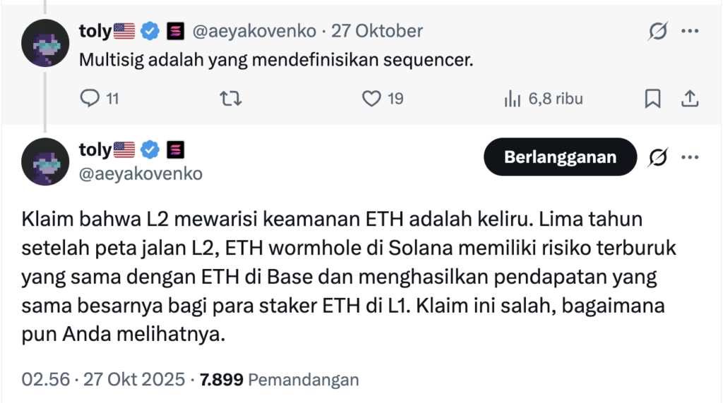 Yakovenko: Layer-2 Ethereum Penuh Risiko dan Terlalu Tersentralisasi Yakovenko: Layer-2 Ethereum Penuh Risiko dan Terlalu Tersentralisasi