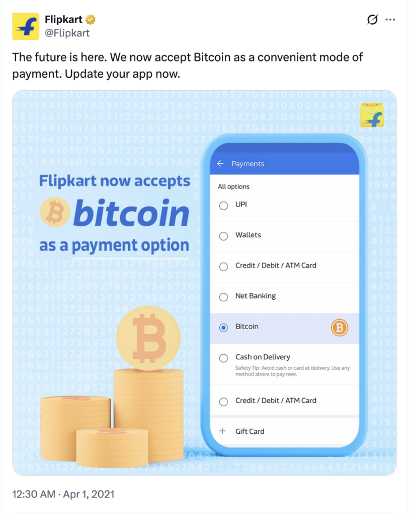 Flipkart Klaim Terima Bitcoin, Netizen Langsung Heboh