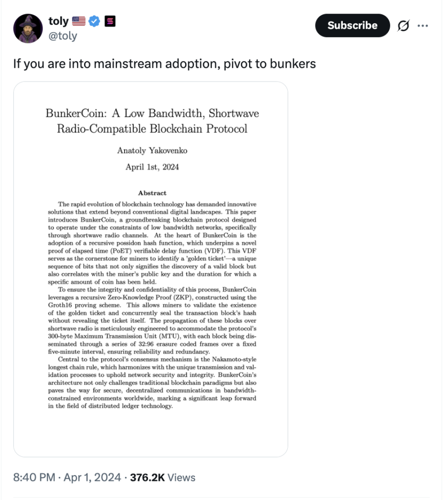 BunkerCoin dari CEO Solana, Sindiran untuk Proyek Kripto Rumit