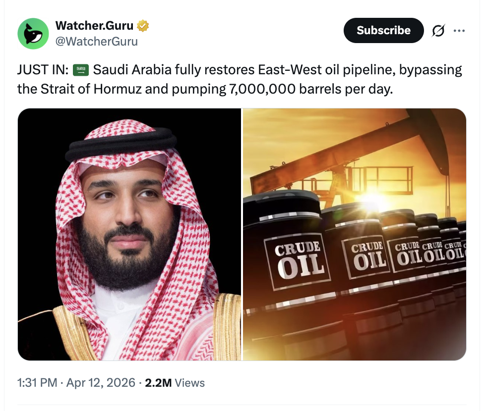 Arab Saudi Buka Pipa Minyak