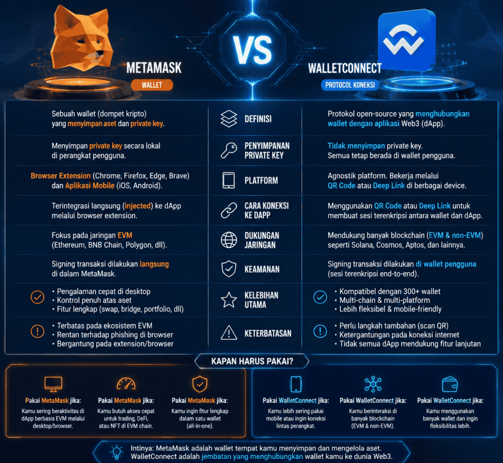 Ini Perpedaan MetaMask vs WalletConnect